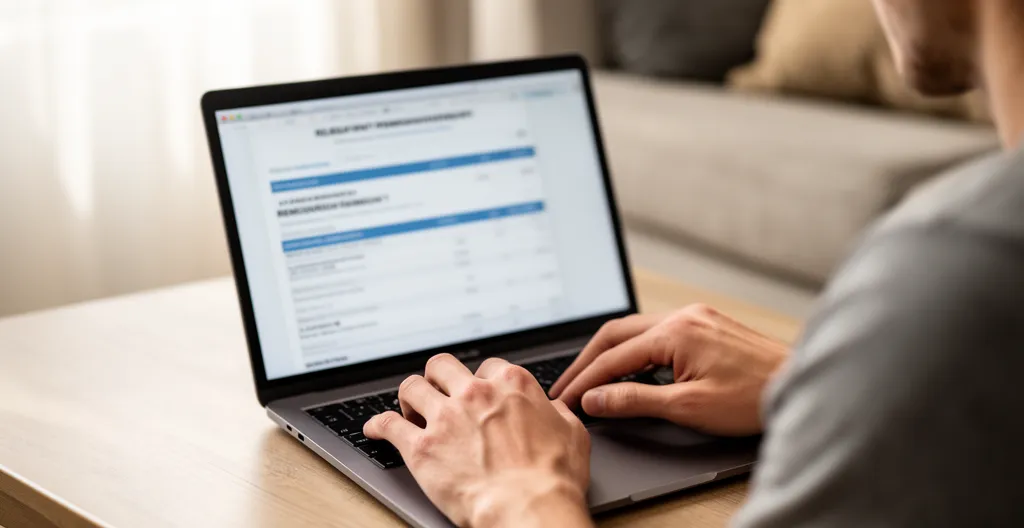 Personne consultant un écran d'ordinateur avec relevé de remboursement